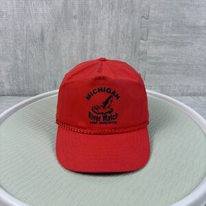 Vintage Michigan River Watch Hat Cap‎ Snapback Rope Red Pere Marquette Fishing